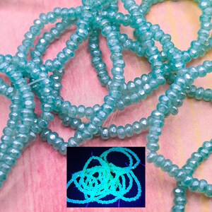 50pcs Tiny Uranium Glass Beads Faceted Rondelle 3x2mm Aqua Green Czech Glass Strand