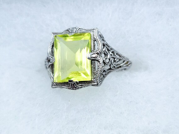 14k White Gold Vaseline Uranium Glass Ring 1930s … - image 10