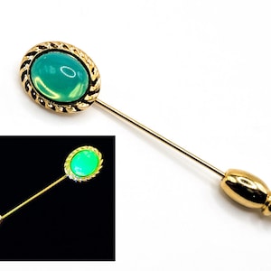 Uranium Glass Stick Pin Gold Tone Blue Green Opal Glass Vintage