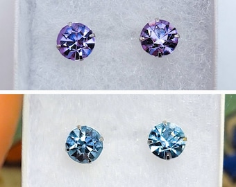Sterlingzilveren oorbellen van alexandrietglas neodymiumglas van kleur veranderend 7 mm 925 sterling