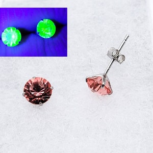 Sterling Pink Uranium Glass Stud Earrings 925 Silver