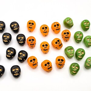 10pc Czech Glass Skull Beads 12mm Orange Black Green