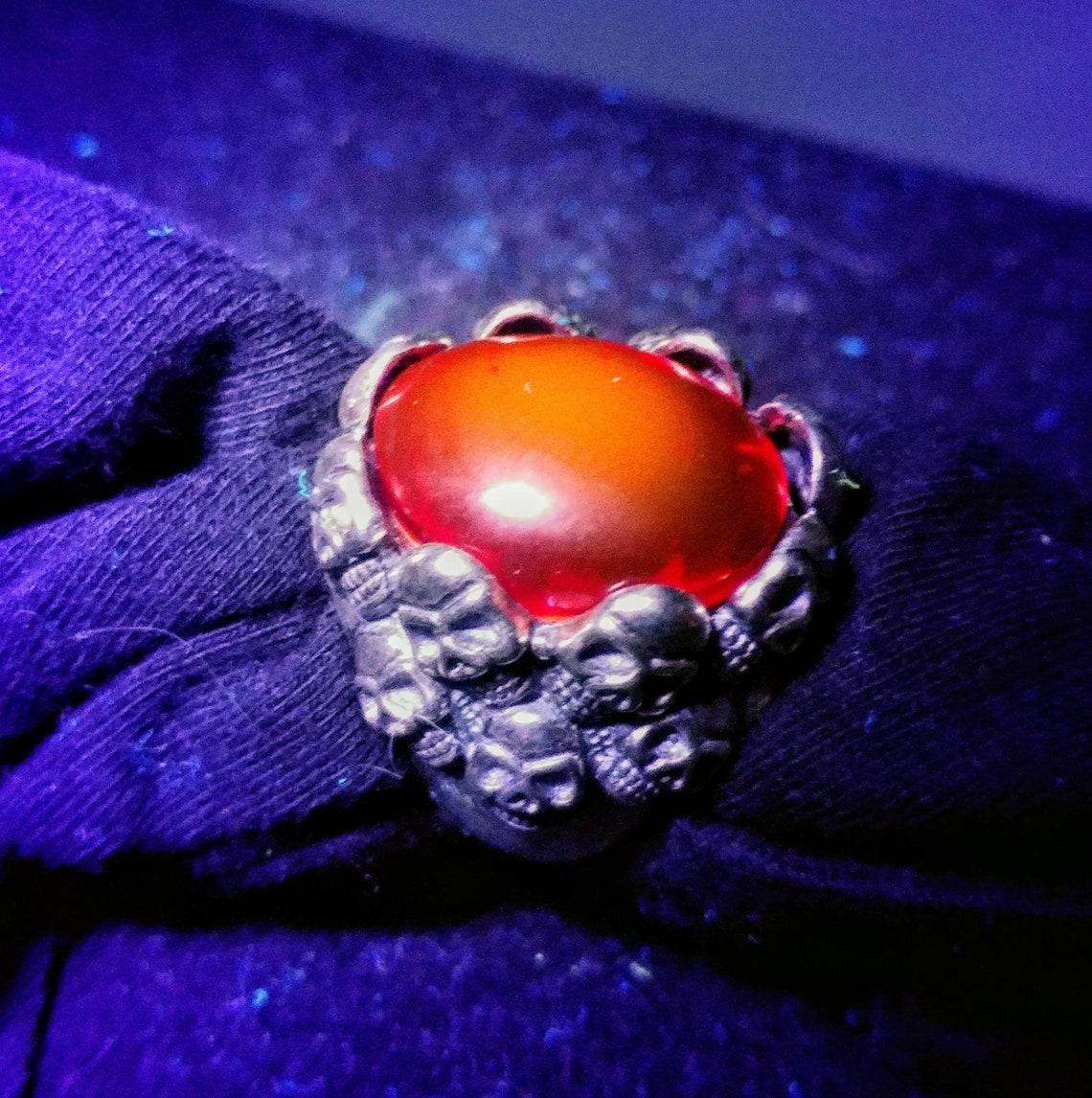 Sterling Men's Cadmium Glass Skull Ring Adjustable Red Etsy