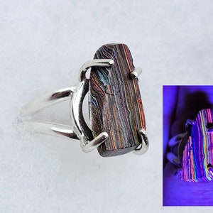 1960s San Franscisco Blacklight Paint Company &quot;Fordite&quot; Sterling Silver Ring Size 9