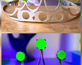Sterling-tiara uranium glazen kroon 925 zilver