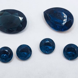 Lot Large Vintage Blue Rhinestones Pear Oval Dentelle Montana Sapphire 6pcs