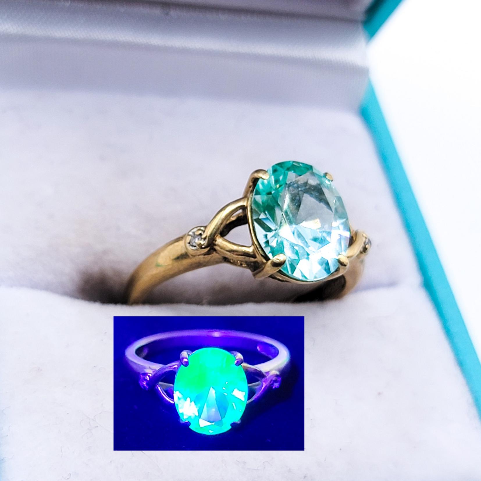 10k Vintage Teal UV Spinel Ring Vintage Yellow Gold Size 7 Uranium