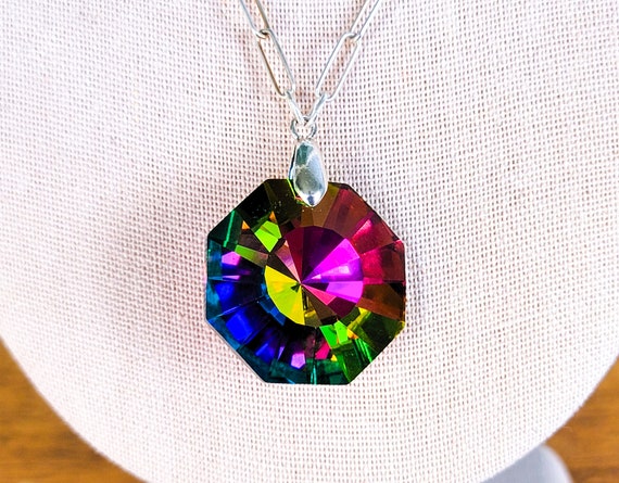 ヴィンテージ スワロフスキー レインボー プリズム ロング ペンダント