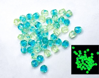 3mm Fire Polished Uranium Glass Beads Czech Blue Green 50pcs