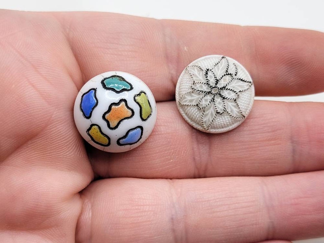 Pair 18mm Vintage White Glass Buttons 1930s Czech Etsy