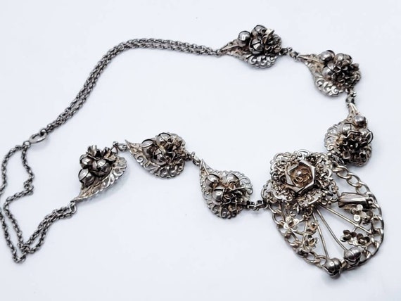 Incredible 1930s Hobe Sterling Silver Necklace Fl… - image 2