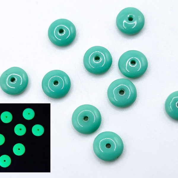 Vintage Uranium Glass Beads Flat Rondelle Spacer Czech Beads 6x3mm Turquoise Blue 10pcs B5