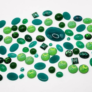 80pcs Vintage Green Glass Cabochon Lot Czech Glass 1920s-1960s