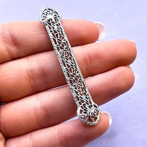 Vintage Bar Brooch Art Deco Filigree 1930s Rhodium Silver Tone