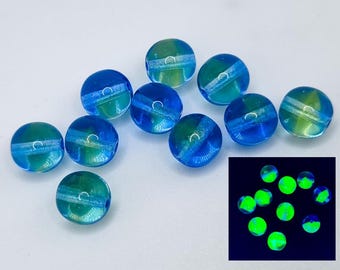 Round Blue Uranium Glass Beads 8mm Bicolor 10pcs Czech