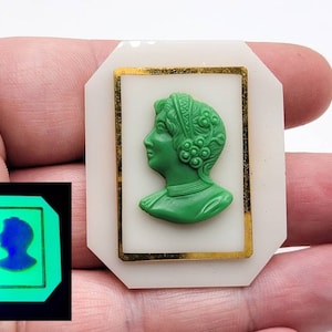 Vintage Uranium Glass Cameo Brooch Large Unique Custard Glass