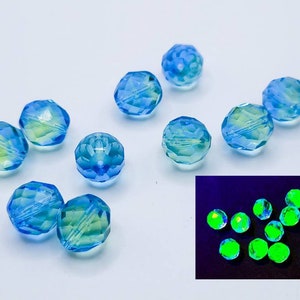 Bicolor Blue Uranium Glass Beads 6mm 8mm 10mm Czech Fire Polished 10pcs