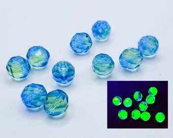 Bicolor Blue Uranium Glass Beads 6mm 8mm 10mm Czech Fire Polished 10pcs