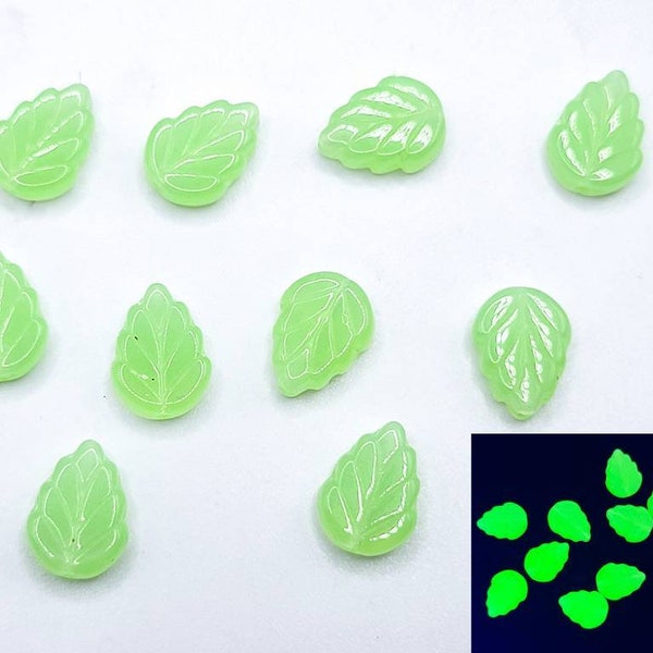 Leaf Uranium Glass Beads 11x8mm Czech Lime Green 10pcs C1