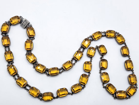 Antique Sterling Uranium Glass Necklace 1910s Riv… - image 3