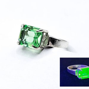 Sterling Uranium Glass Ring East West Emerald Cut 925 Silver
