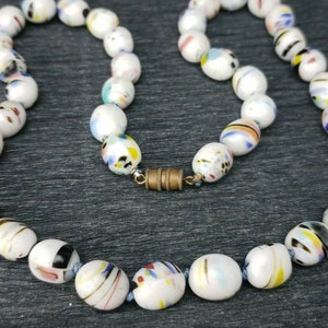 Antique Czech End of Day Glass Bead Necklace Professionally Re-Knotted 23&quot;