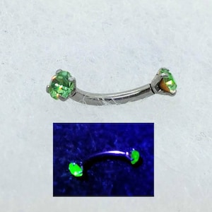 Uranium Glass Eyebrow Piercing Tragus, Daith, Rook, Vertical Labret Curved Barbell 16g Surgical Steel
