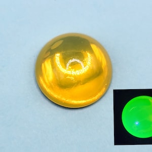 Vintage Uranium Glass Cabochon 13mm Round Yellow Opal Gold Foiled 1960s