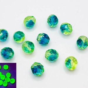Bicolor Uranium Glass Beads Czech 8mm 10mm Yellow Blue Fire Polished 10pcs