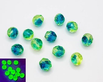 Bicolor Uranium Glass Beads Czech 8mm Yellow Blue Fire Polished 10pcs E2