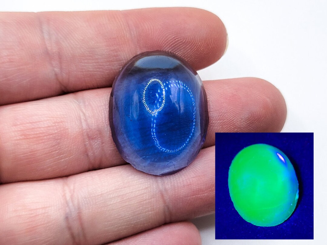 Antique Blue Uranium Glass Cabochon Jakob Bengel 30x22mm Oval Rare ...