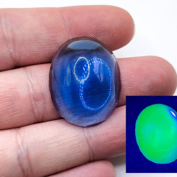 Antique Blue Uranium Glass Cabochon Jakob Bengel 30x22mm Oval Rare Early 20th Century C4