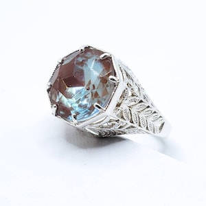Saphiret Glass Ring Sterling Antique Rare Czech True Saphiret Filigree 925 Silver