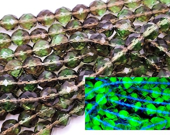 10mm Bicolor Uranium Glass Beads Purple Green Czech Fire Polished 10pcs