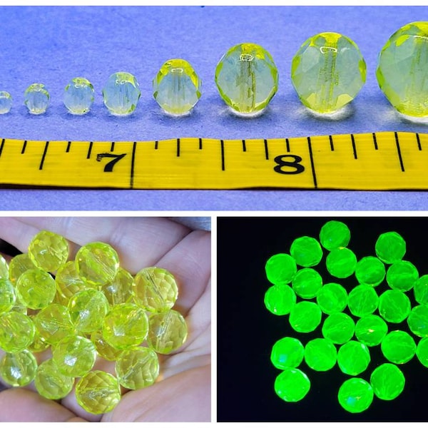 25pcs Vaseline Uranium Glass Beads Czech Fire Polished 2mm to 14mm A1-A8