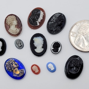 Vintage Glass Cameos Mixed Lot Cabochons 11pcs