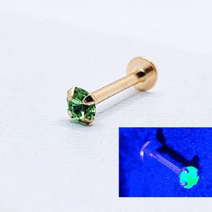14k Gold Uranium Glass Labret Medusa Monroe Lip Helix Tragus Conch Piercing Flat Back Stud