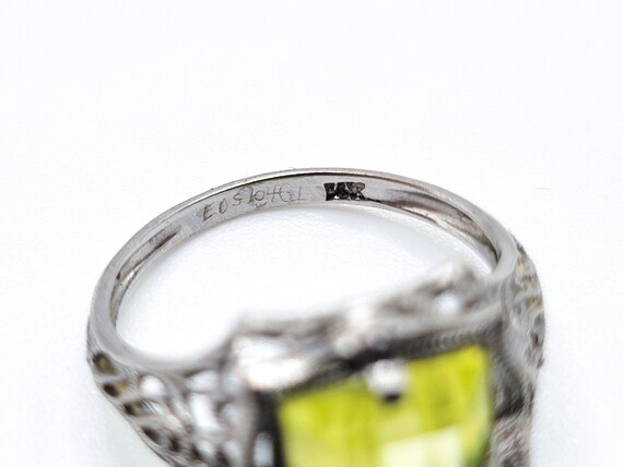 14k White Gold Vaseline Uranium Glass Ring 1930s … - image 6