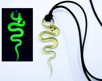 Snake Uranium Glass Necklace Hand Blown Boro Glass On Leather