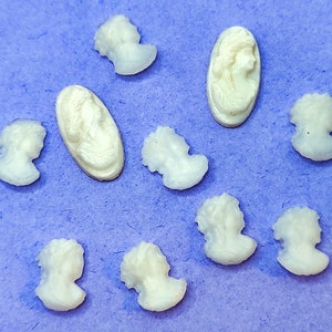 Lot White Glass Cameos Tiny Vintage Cabochons 8pcs