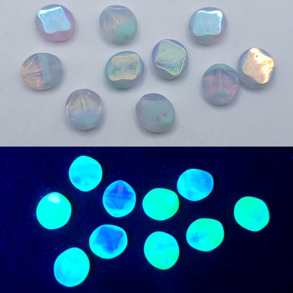Pastel Purple Uranium Glass Beads Iridescent Diamond 9x8mm Czech Glass