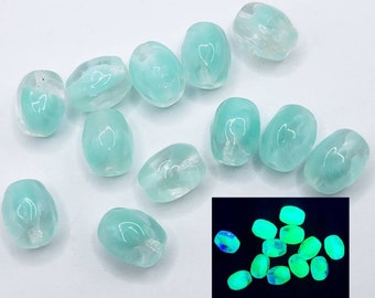 Mint Uranium Glass Beads Floral Czech Pressed Glass 9x7mm 10pcs
