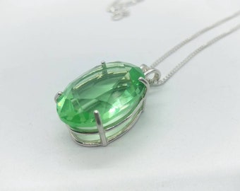 ラージスターリングウランガラス宝石ペンダントネックレスグリーン925
