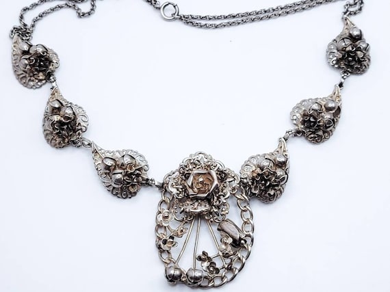 Incredible 1930s Hobe Sterling Silver Necklace Fl… - image 5