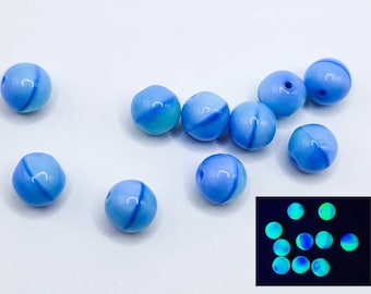 Sea Blue Uranium Glass Beads 8mm Round 10pcs Czech