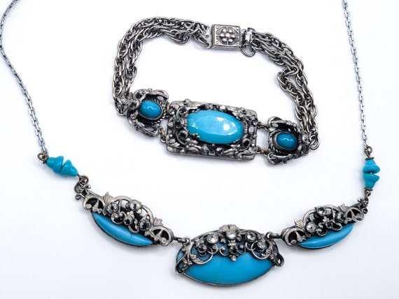 Neiger Brothers Necklace and Bracelet Set Turquoise Blue Silver