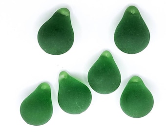 20mm Antique Green Frosted Glass Drops Czechoslovakia 6pcs