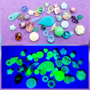 Mixed Lot Uranium Glass Beads High Quality Czech Vintage & New Pieces Colorful 30g Bag