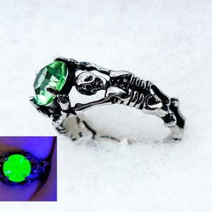 Uranium Glass Skeleton Ring Stainless Steel Green
