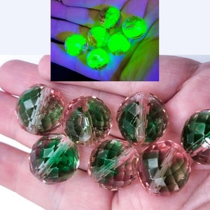 Huge 20mm Uranium Glass Bead Pink Green Czech Fire Polished 1pc B7